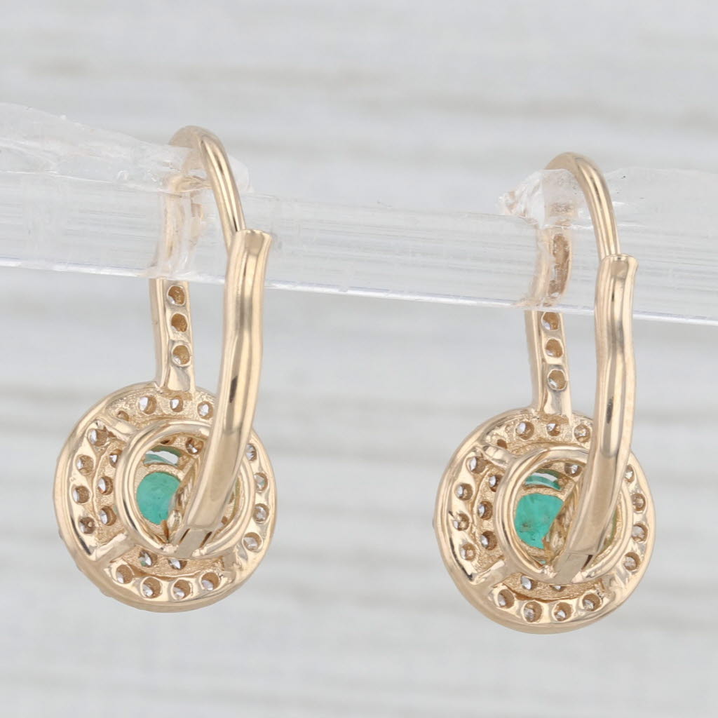 Light Gray 1.32ctw Emerald Diamond Halo Drop Earrings 14k Yellow Gold Lever Backs