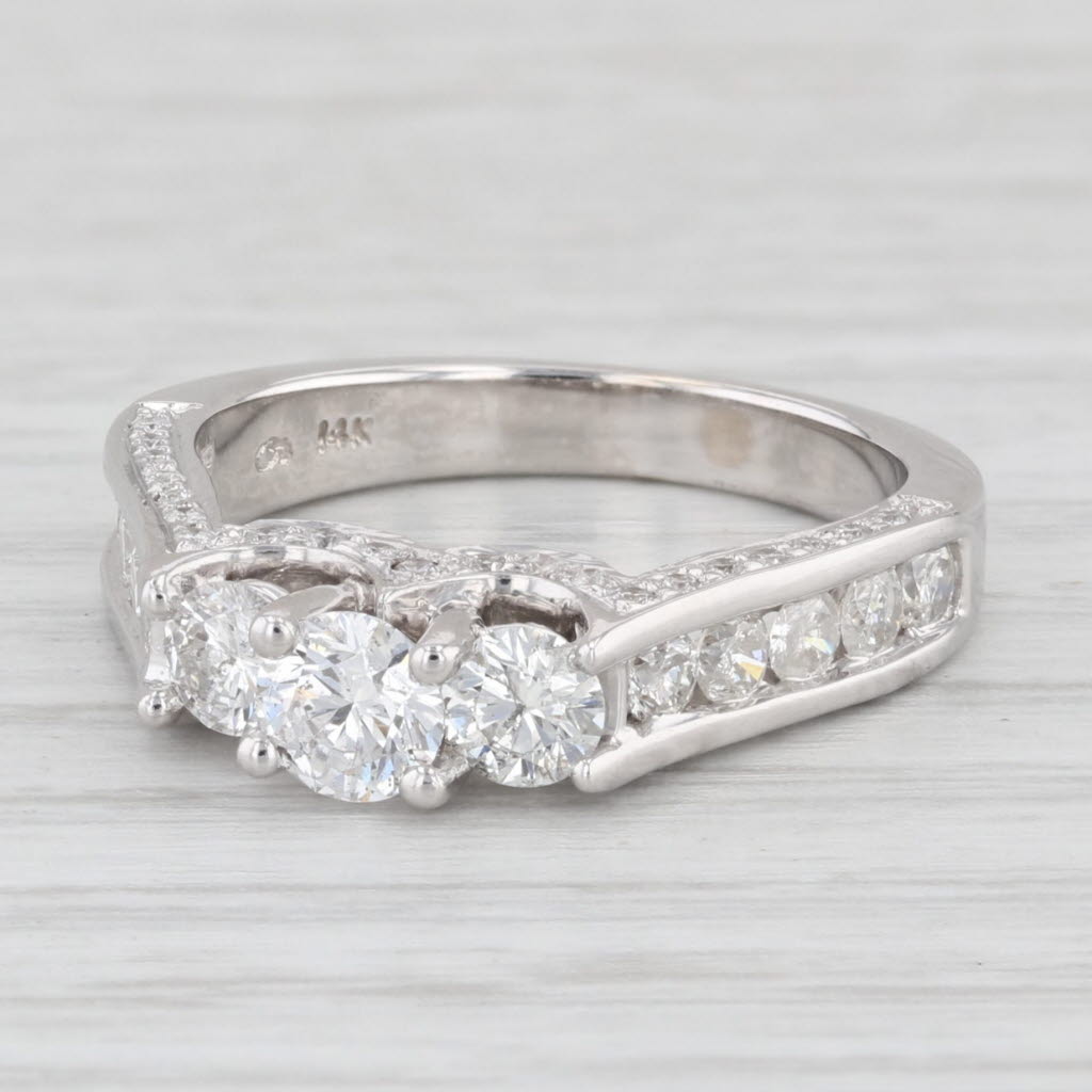 Light Gray 1.31ctw Round 3-Stone Diamond Engagement Ring 14k White Gold Size 6.75