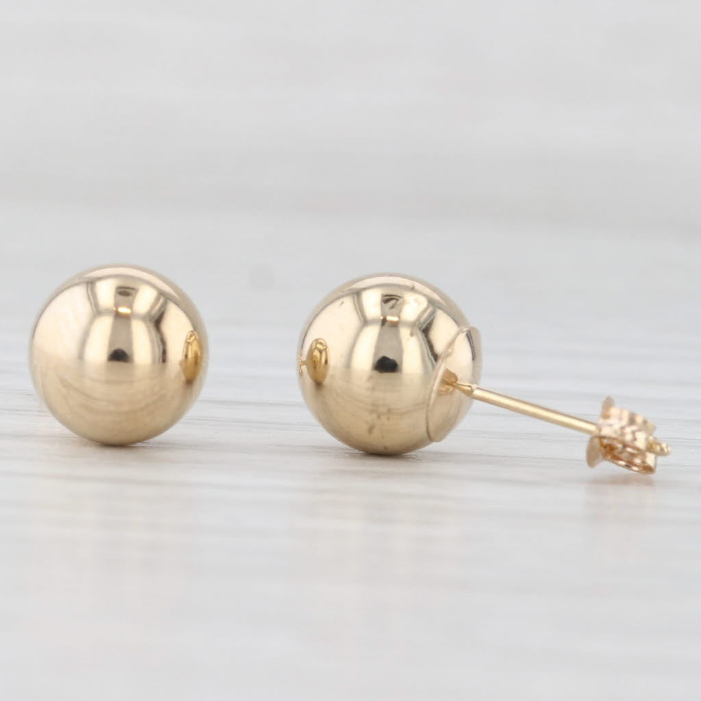 Light Gray 7.8mm Bead Stud Earrings 14k Yellow Gold