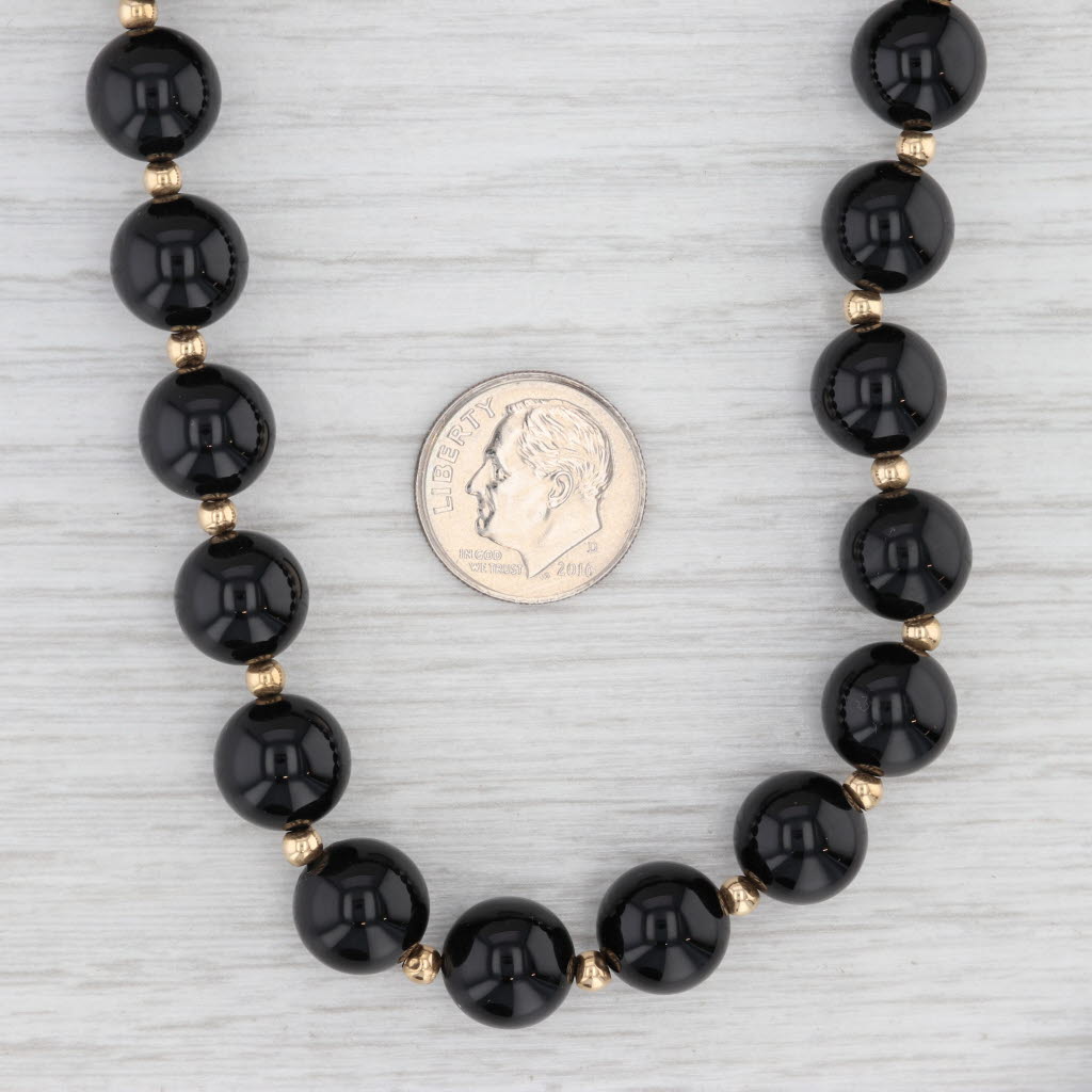 Onyx Bead Necklace 14k Yellow Gold 20" Statement Single Strand