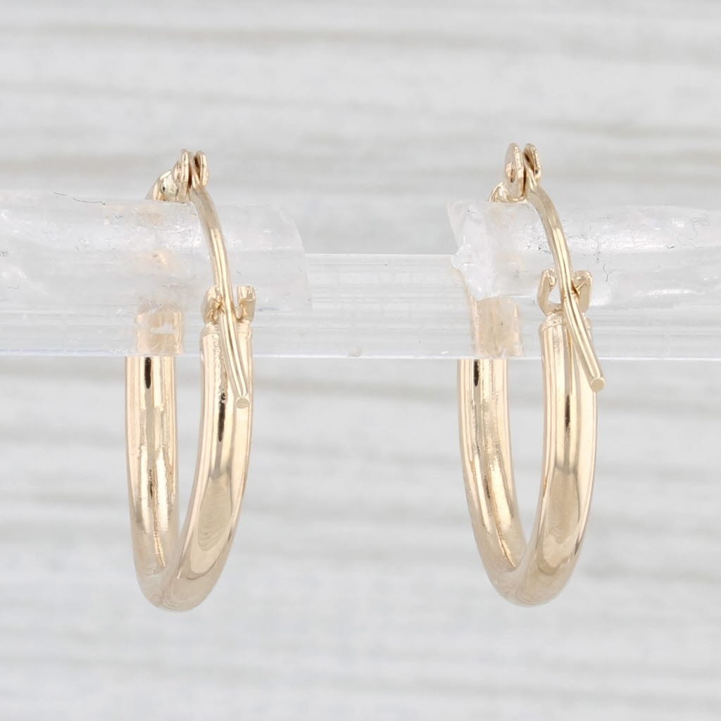 Light Gray Small Round Hoop Earrings 14k Yellow Gold Snap Top Hoops