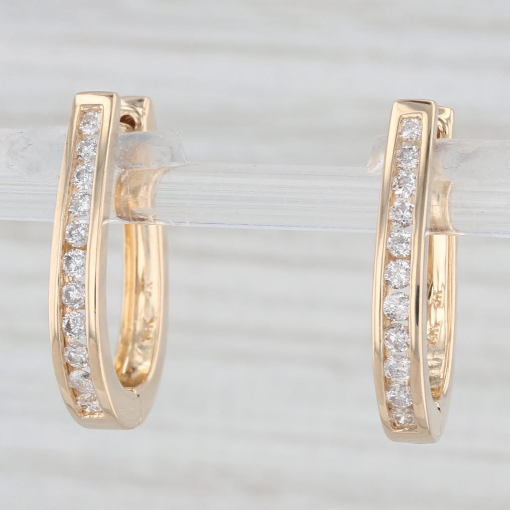 Light Gray 0.50ctw Diamond Journey Oval Hoop Earrings 14k Yellow Gold Snap Top Hoops