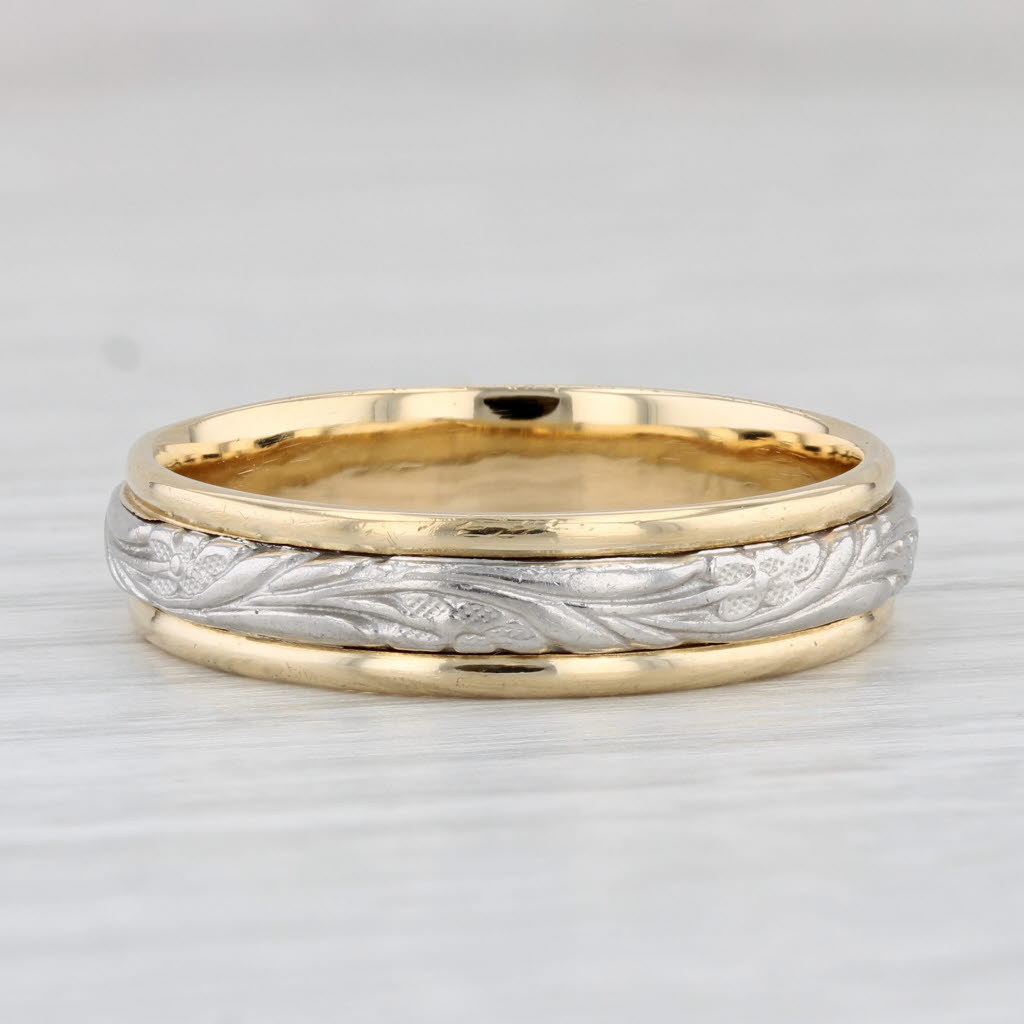 Light Gray Wheat Etched Men's Wedding Band 18k Gold Platinum Size 10.75 2-Tone Ring