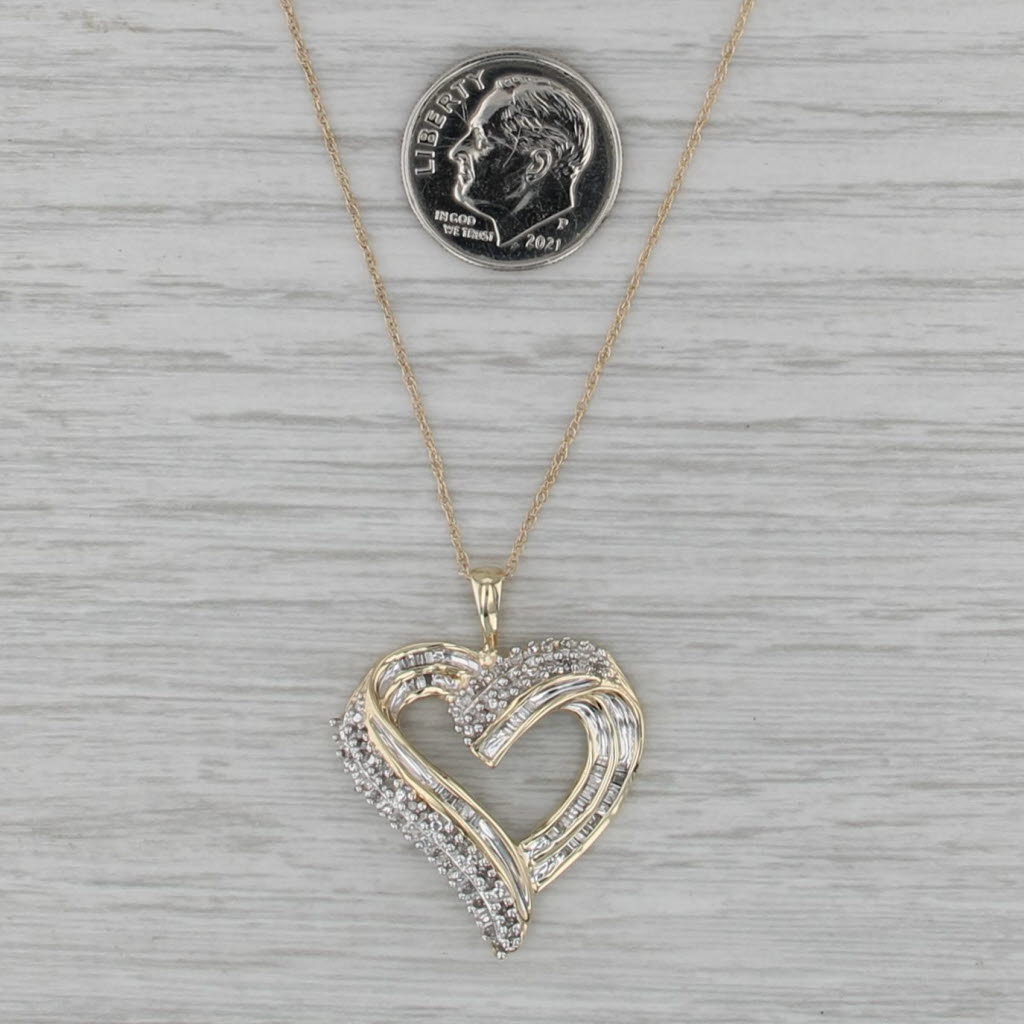 0.27ctw Diamond Open Heart Pendant Necklace 10k Yellow Gold 18.5" Rope Chain