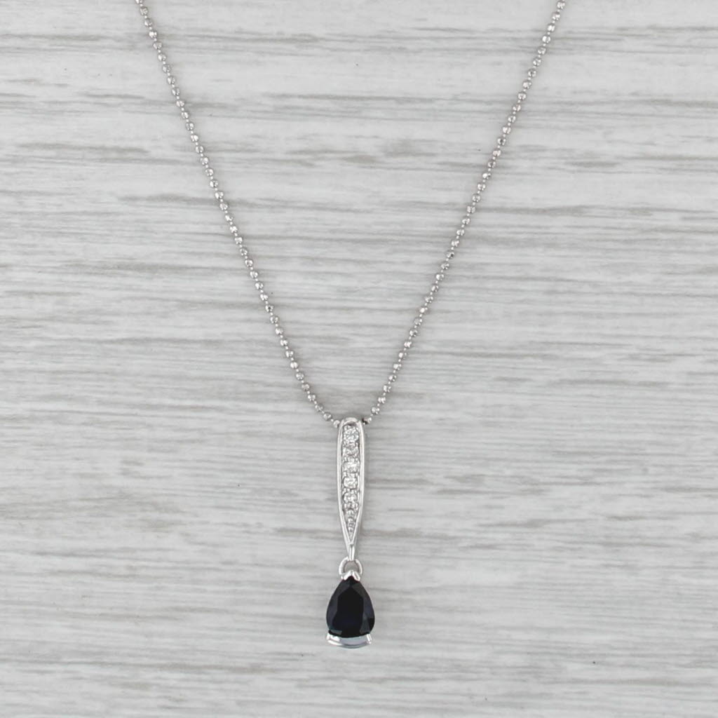 0.92ctw Blue Sapphire Diamond Teardrop Pendant Necklace 14k Gold Bead Chain