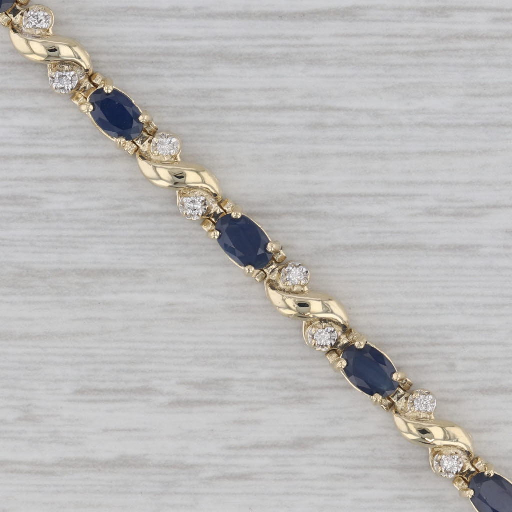 Gray 4.73 ctw Blue Sapphire Diamond 14K Yellow Gold Tennis Bracelet 7"
