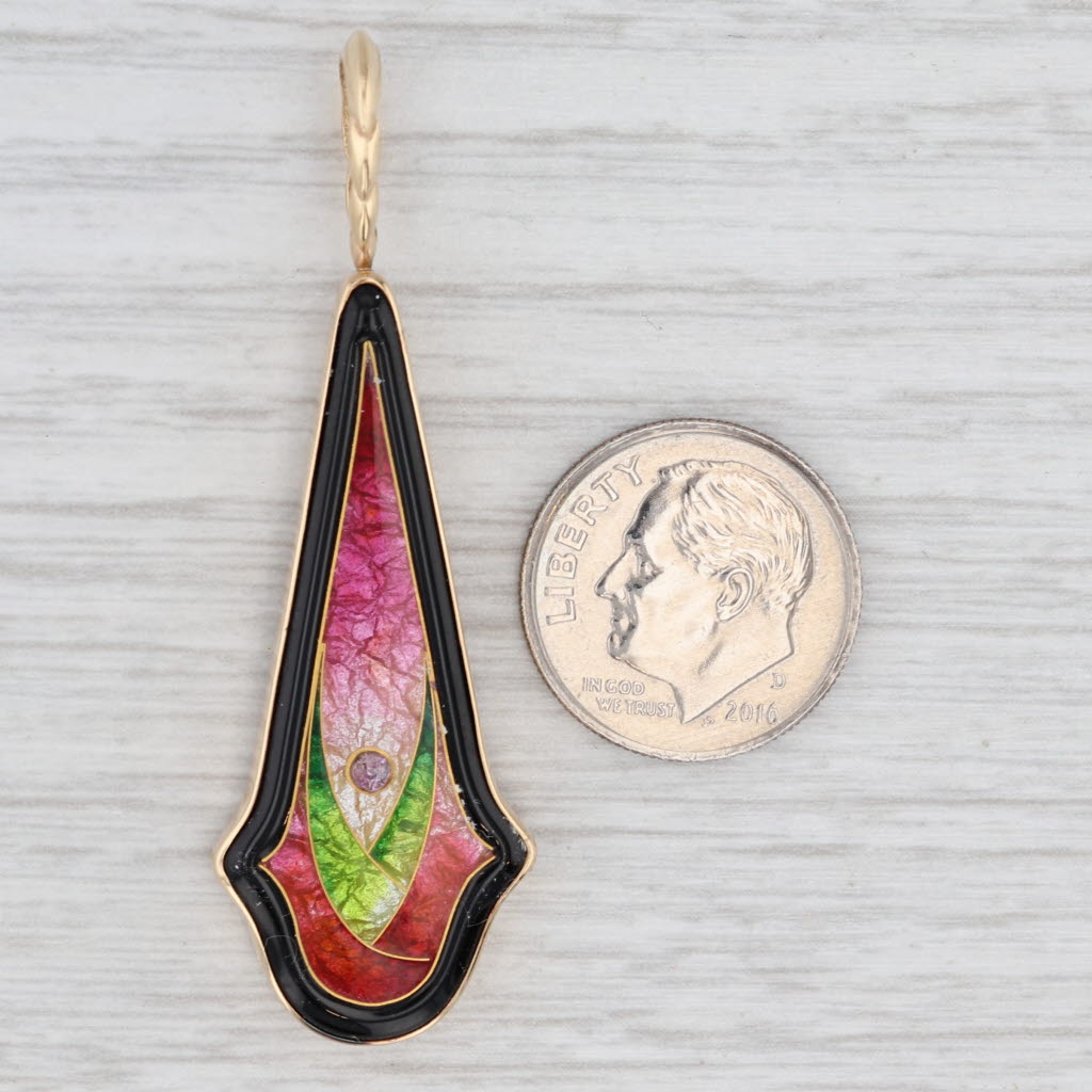 Light Gray Sapphire Cloisonne Color Drop Pendant 14k Yellow Gold Fusager Demski Statement