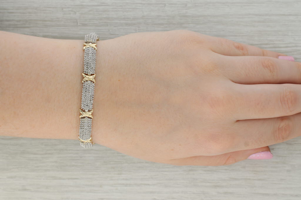 Dark Gray 3ctw Pave Diamond Bracelet 10k Yellow Gold 7.5" 8.3mm