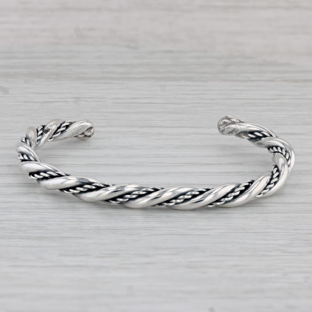 Gray Woven Cuff Bracelet Sterling Silver 6.25" 5.1mm