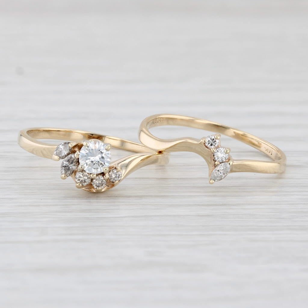 Light Gray 0.40ctw Round Diamond Halo Engagement Ring Wedding Band Set 14k Gold Size 7