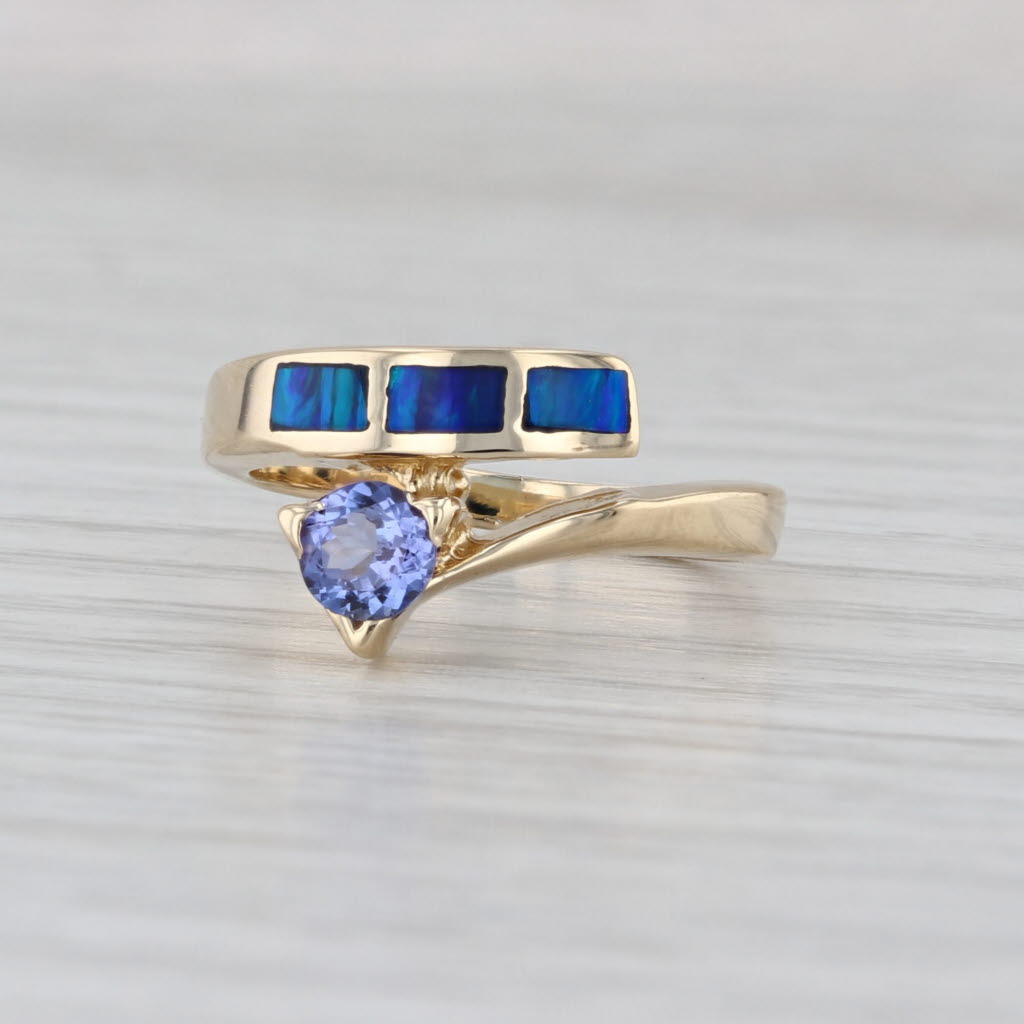 Opal Tanzanite Bypass Ring 14k Yellow Gold Size 5.5