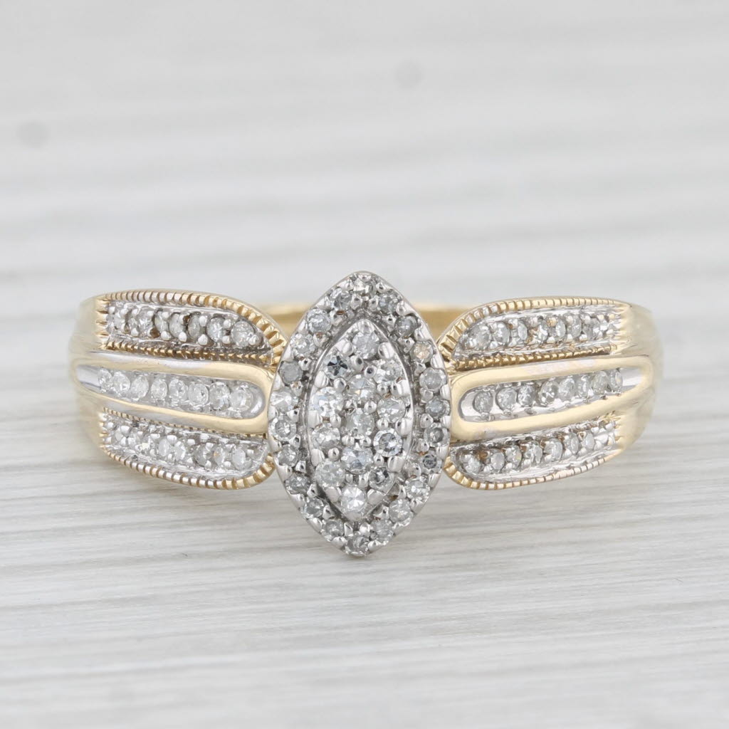 Light Gray 0.18ctw Marquise Diamond Halo Engagement Ring 10k Yellow Gold Size 9