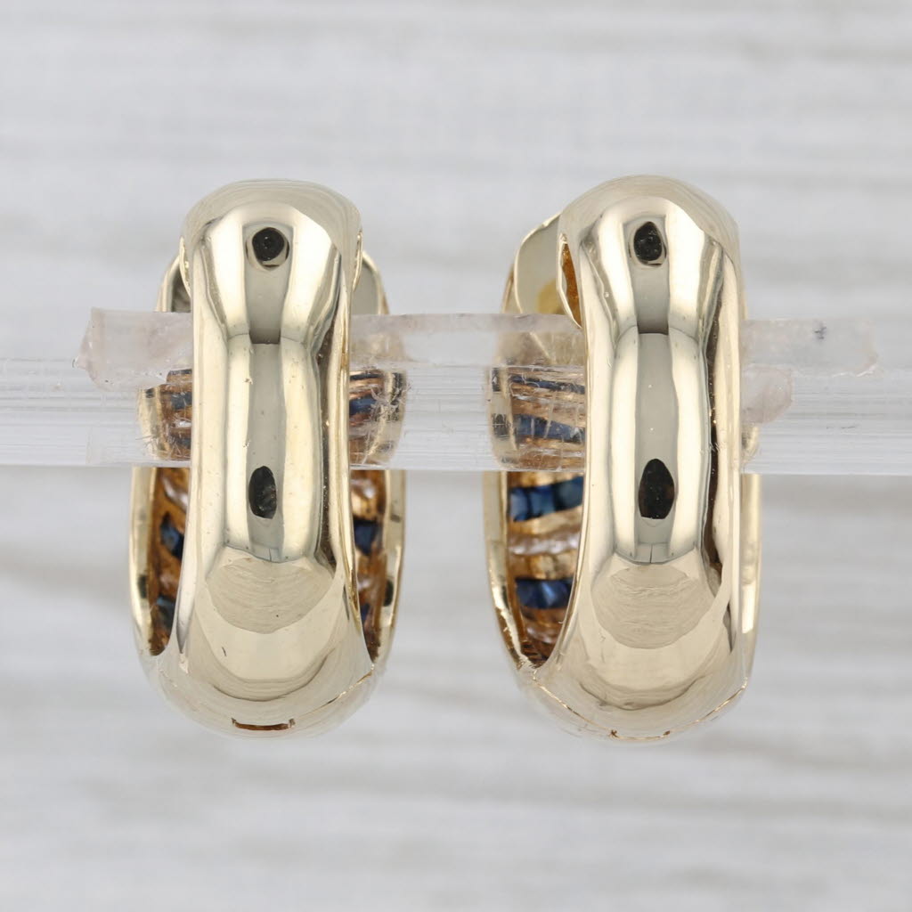 2.60ctw Blue Sapphire Diamond Hoop Earrings 14k Yellow Gold Hinged Round Hoops