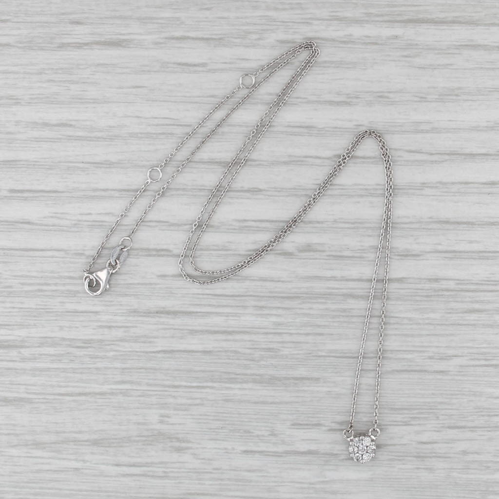 New 0.15ctw Diamond Cluster Stationary Pendant Necklace 14k Gold Adjustable
