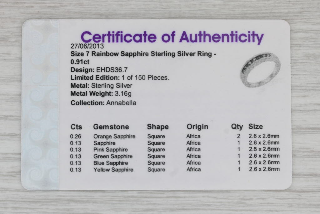 Gray 0.91ctw Multicolor Rainbow Sapphire Ring Sterling Silver Stackable Band COA