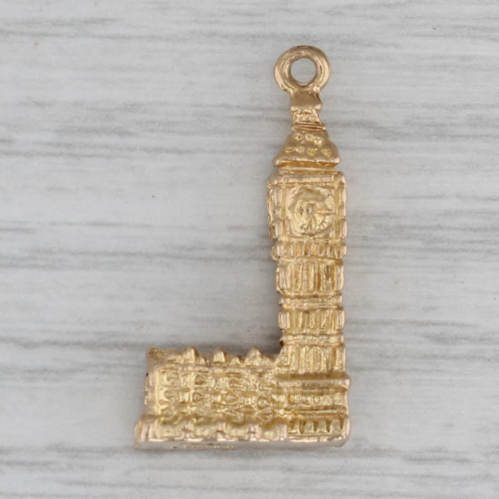 Gray Big Ben London Clock Tower Souvenir Charm 9k Yellow Gold British Hallmarks