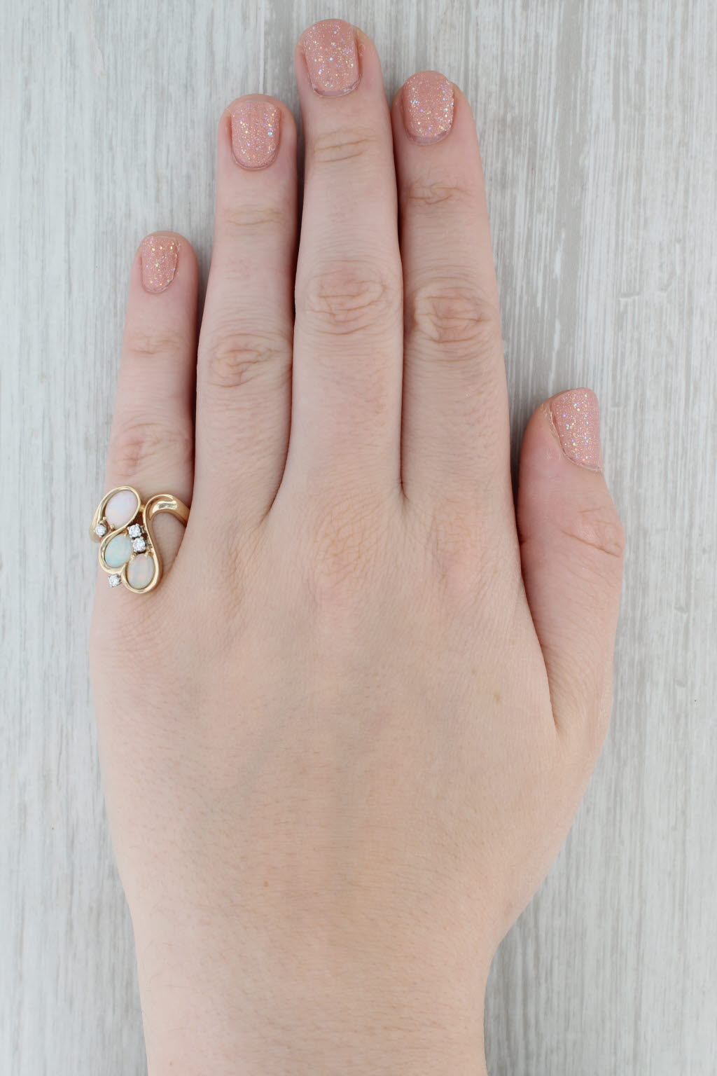 Gray 0.15ctw Diamond 3-Stone Opal Ring 14k Yellow Gold Size 6.75 Cocktail
