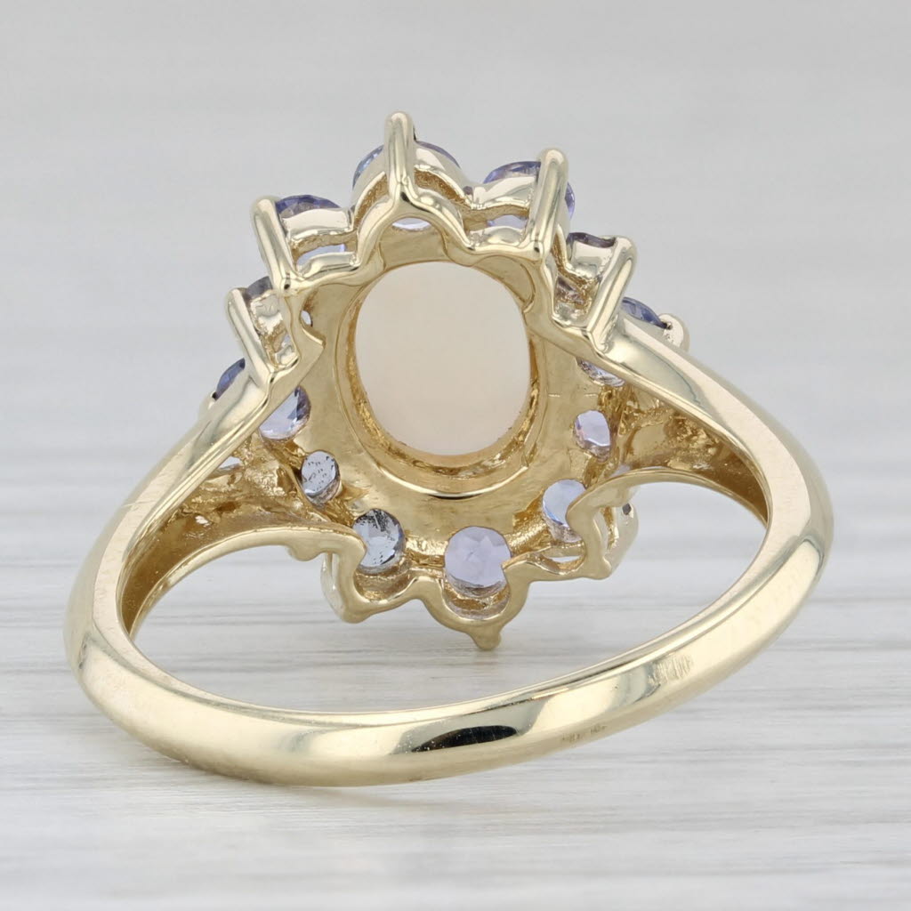 Oval Cabochon Opal Tanzanite Halo Ring 14k Yellow Gold Size 6.25