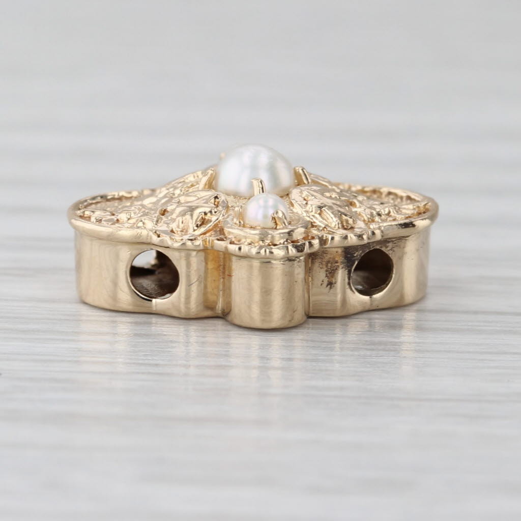 Richard Glatter Ornate Cultured Pearl Slide Bracelet Charm 14k Yellow Gold