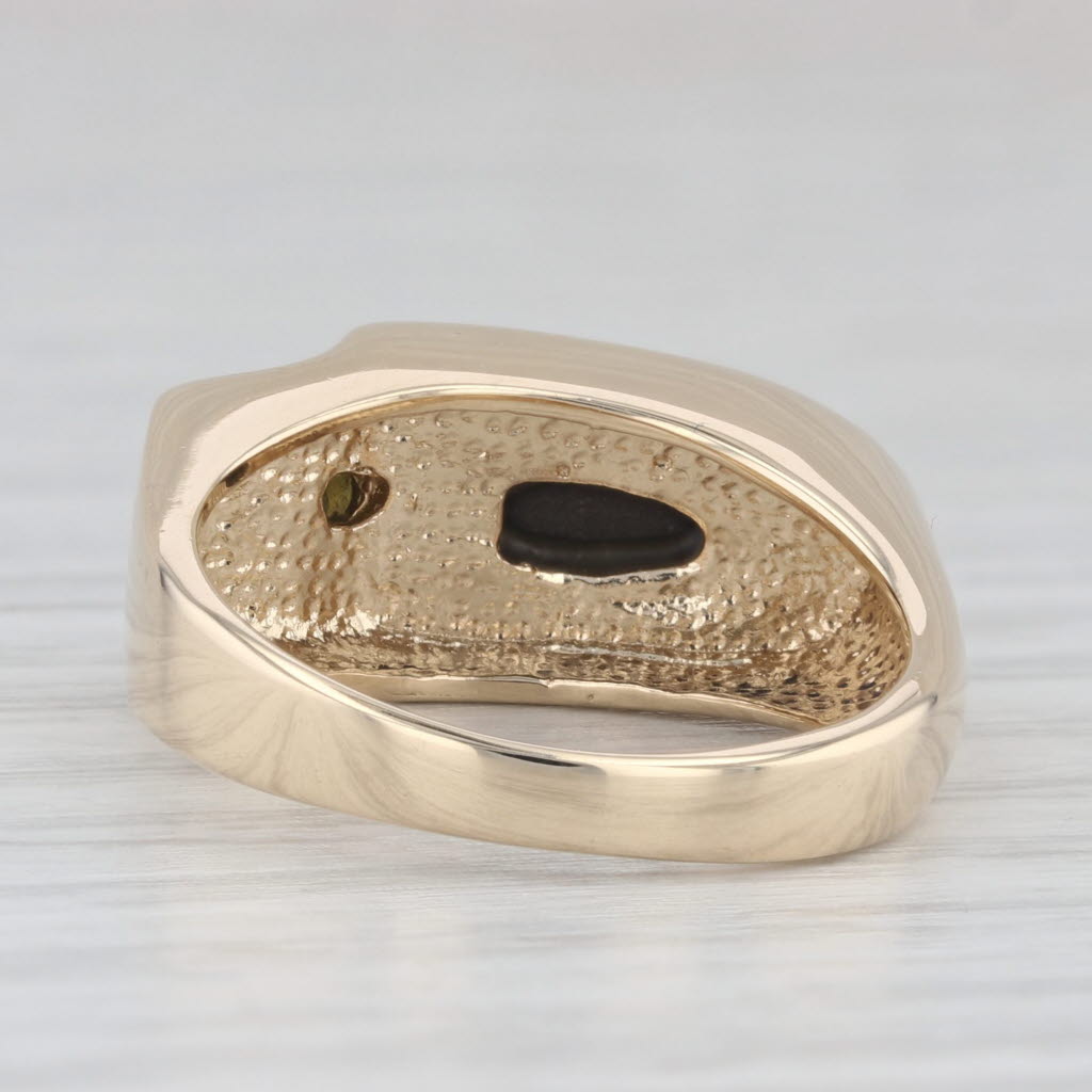 Light Gray Rainbow Ammolite Doublet Cabochon Peridot Ring 14k Yellow Gold Size 7
