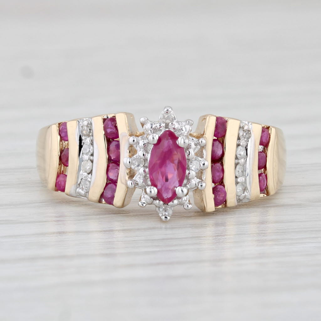 Light Gray 0.43ctw Marquise Ruby Diamond Halo Ring 10k Yellow Gold Size 7.5