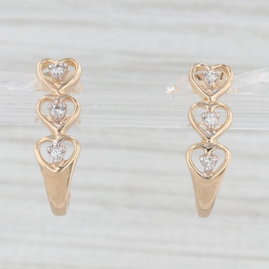 Light Gray Diamond Journey Hearts J-Hook Drop Earrings 14k Yellow Gold