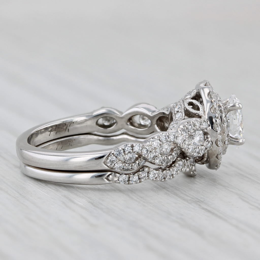 Gray Neil Lane 0.75ctw Oval Diamond Halo Engagement Ring Wedding Band Set 14k Gold