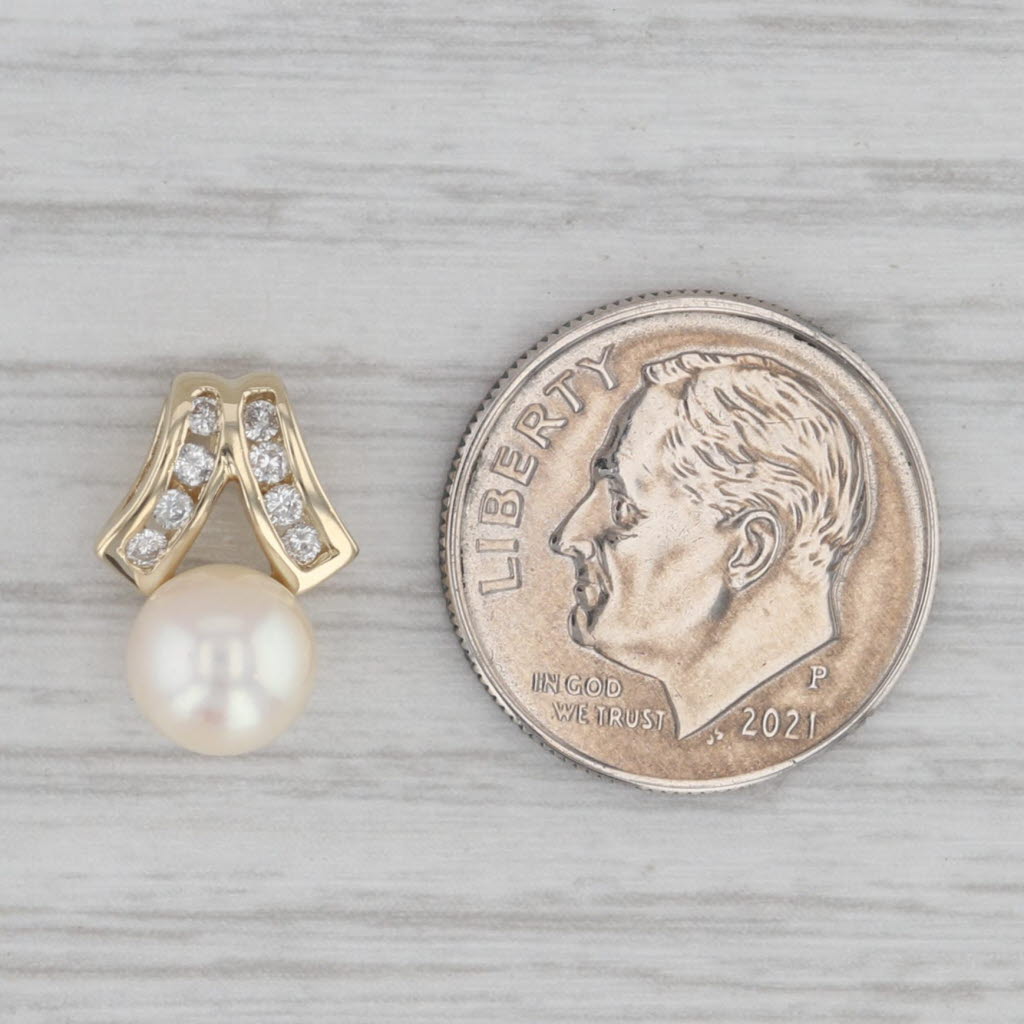 Gray Cultured Pearl 0.12ctw Diamond Pendant 14k Yellow Gold Small Drop