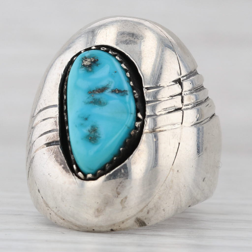 Gray Vintage Native American Turquoise Ring Sterling Silver Size10 Signed TOP