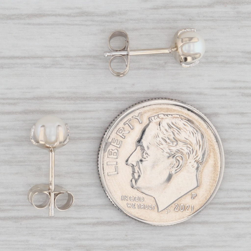 Light Gray Cultured Pearl Solitaire Stud Earrings 14k White Gold