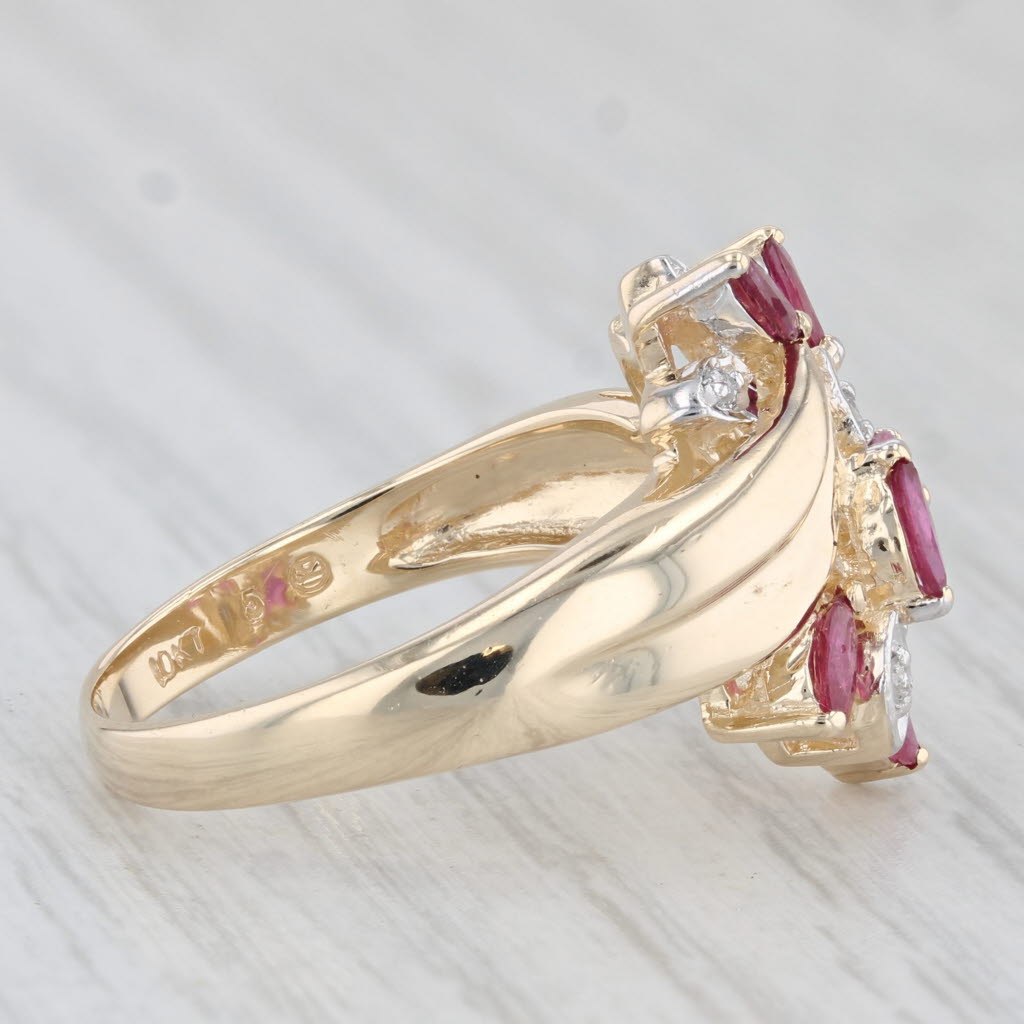 Light Gray 0.68ctw Ruby Diamond Cluster Bypass Ring 10k Yellow Gold Size 7