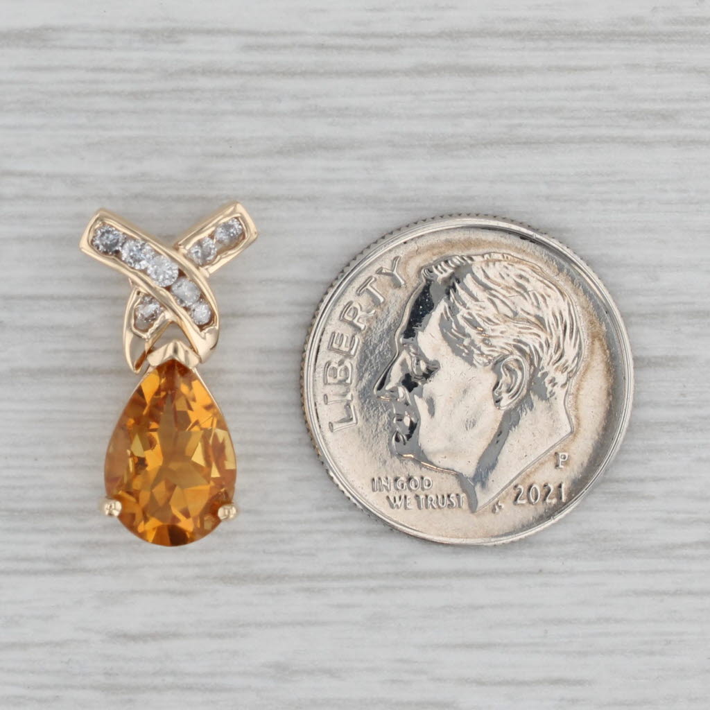 Gray 1.92ctw Pear Orange Citrine Diamond Pendant 14k Yellow Gold