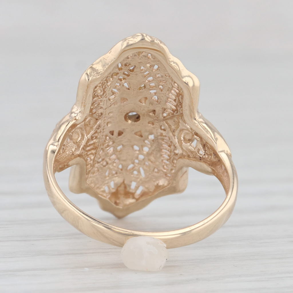 Light Gray Art Deco Diamond Accented Filigree Ring 10k Yellow Gold Size 5.5