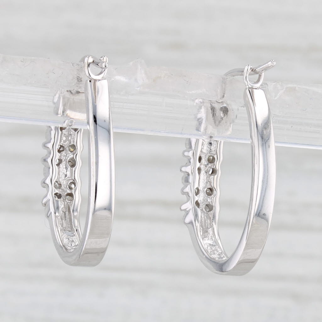 Light Gray 0.20ctw Diamond Journey Oval Hoop Earrings 14k White Gold Snap Top Hoops