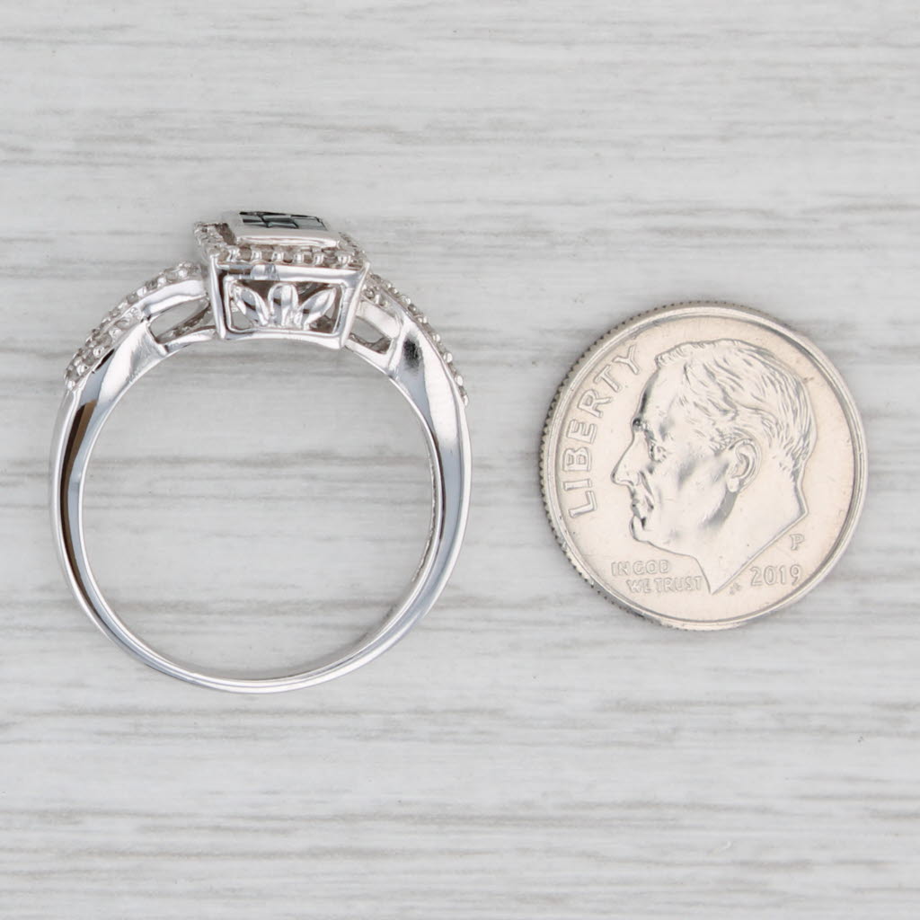 Light Gray 0.44ctw Princess Blue White Diamond Halo Ring 10k White Gold Sz 9.25 Engagement