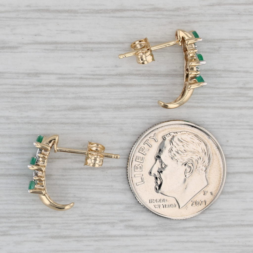 Gray 0.35ctw Emerald Diamond J-Hook Drop Earrings 14k Yellow Gold