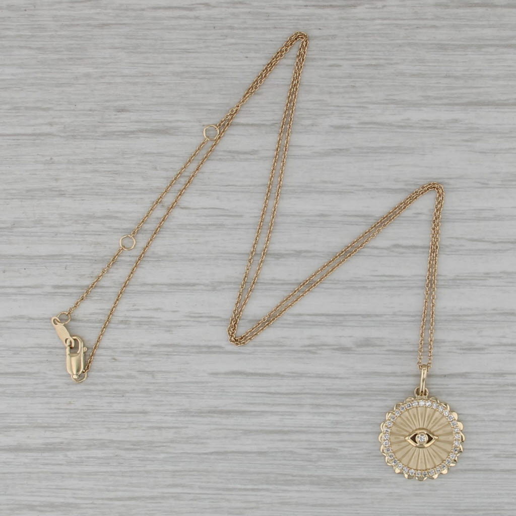 New Diamond All Seeing Eye Pendant Necklace 14k Gold 16" 17" 18" Cable Chain