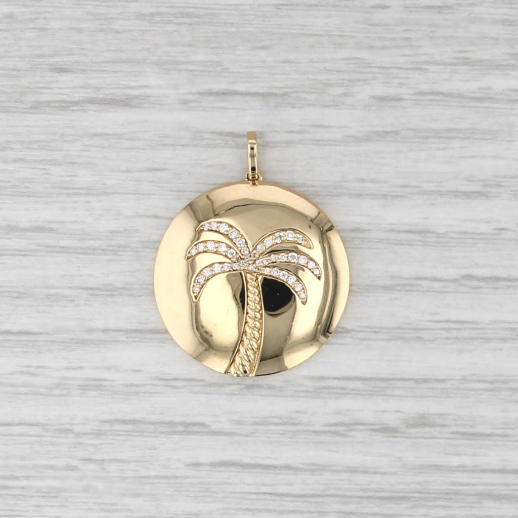 0.17ctw Diamond Palm Tree Pendant Doves By Doron Paloma 18k Yellow Gold