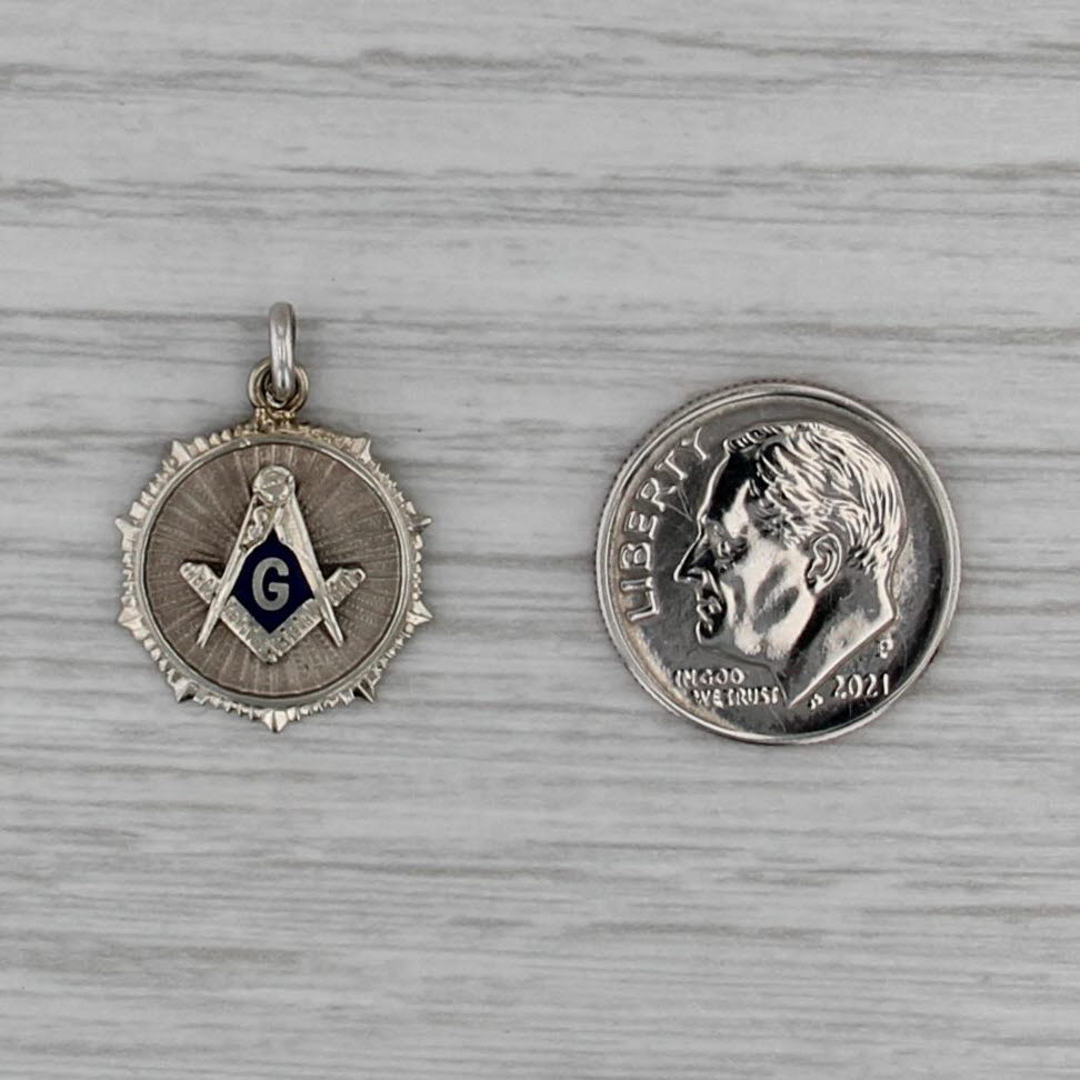 Masonic Pendant 10k White Gold Small Square Compass Blue Lodge Charm