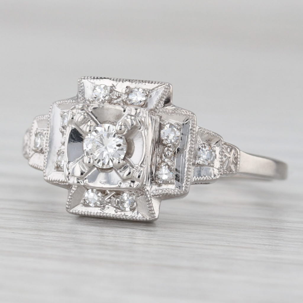 Gray Vintage Tiered 0.25ctw Diamond Engagement Ring 14k White Gold Size 8
