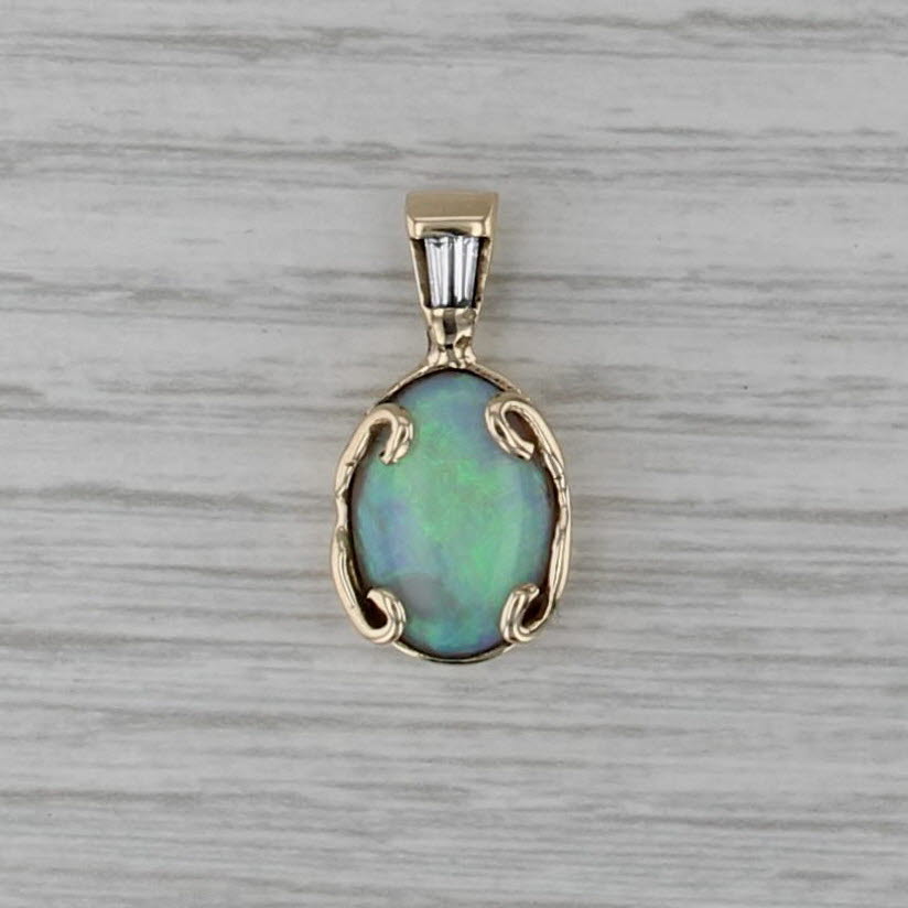 Oval Opal Cabochon Diamond Pendant 14k Yellow Gold
