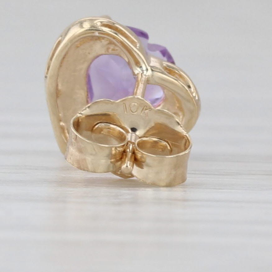 Light Gray 0.78ctw Amethyst Heart Stud Earrings 10k Yellow Gold Diamond Accents