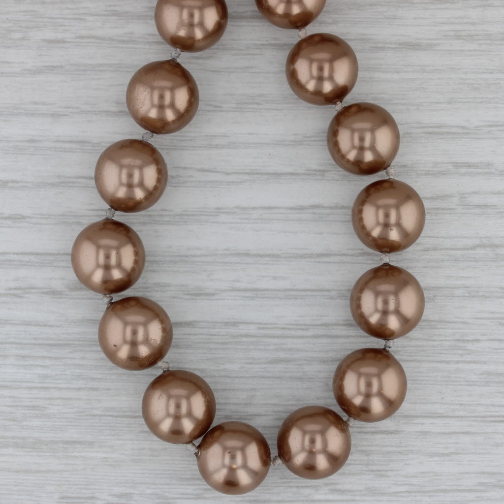 Dark Gray Imitation Bronze Pearl Single Strand Bead Necklace Sterling Silver 19"