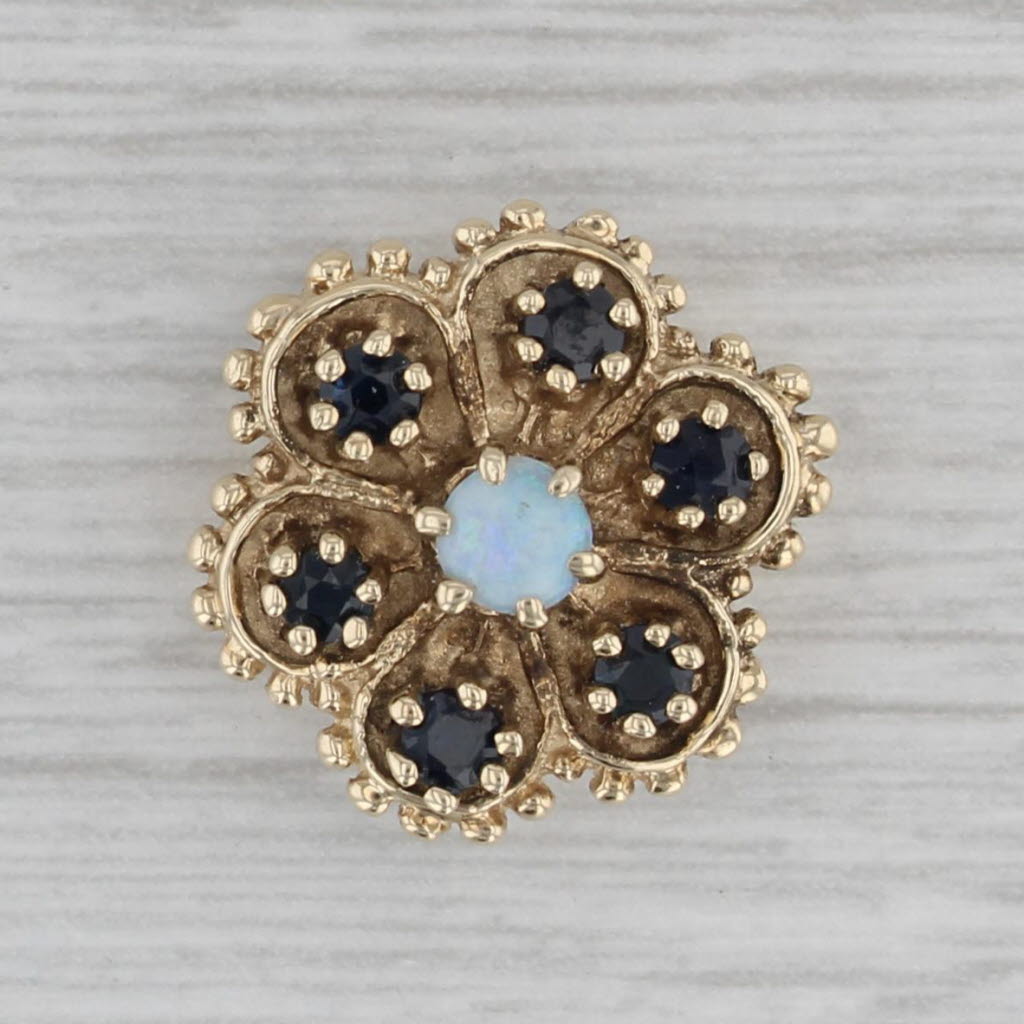 Gray Opal Blue Sapphire Flower Slide Bracelet Charm 10k Yellow Gold Vintage