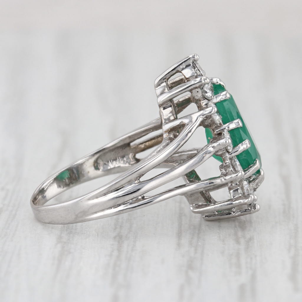 2.37ctw Pear Emerald Diamond Halo Ring 14k White Gold Size 5.25 Engagement