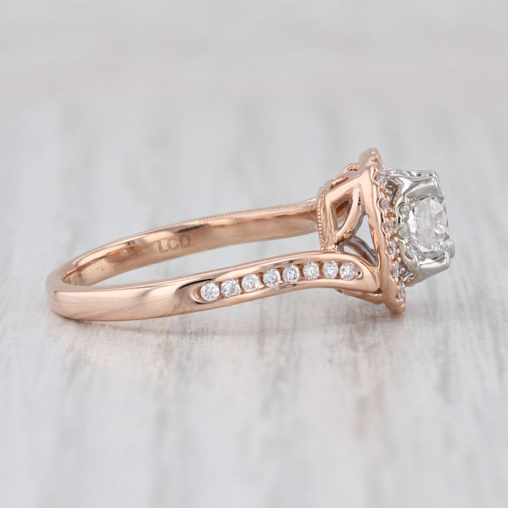 1.24ctw IGI Lab Grown Diamond Halo Engagement Ring 14k Rose Gold Size 7 Bypass