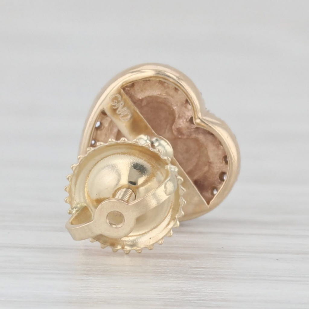 Light Gray Single Diamond Halo Heart Stud Earring 10k Yellow Gold