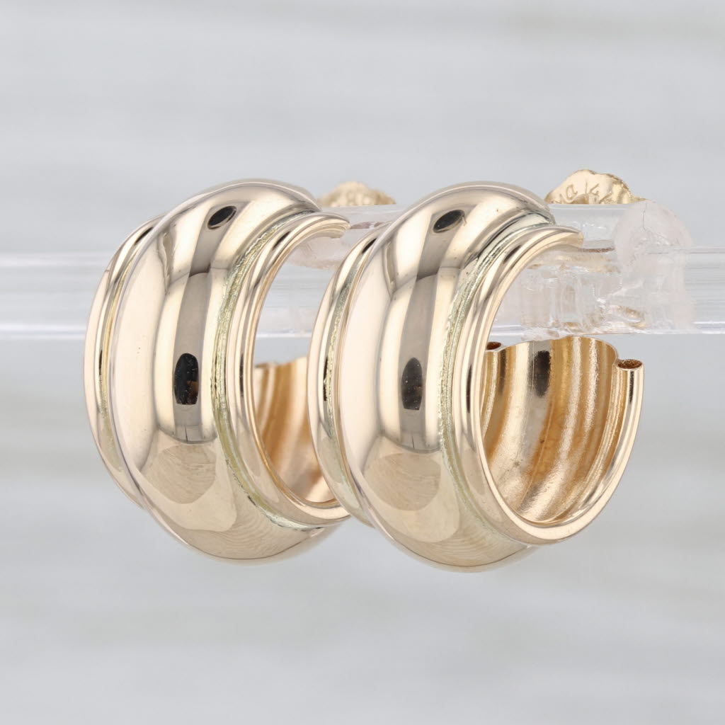 Small C-Hoop Earrings 14k Yellow Gold Butterfly Backs Round Hoops
