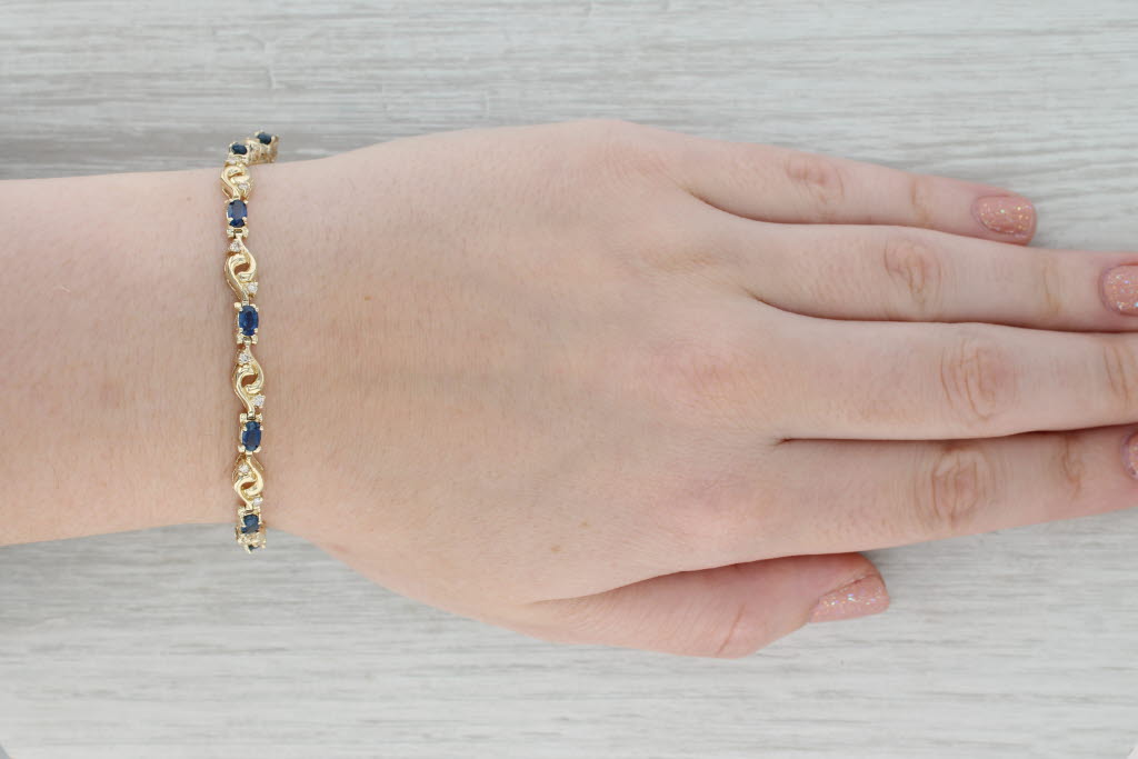 Gray 4ctw Blue Sapphire Diamond Bracelet 14k Yellow Gold 7" 5.4mm