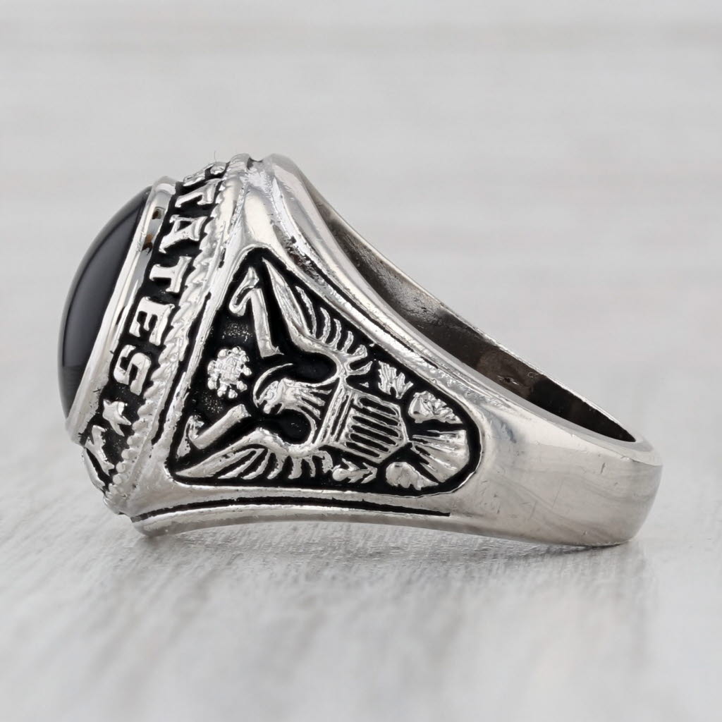 Gray United States Army Ring Onyx Sterling Silver Size 9 Military Service Signet